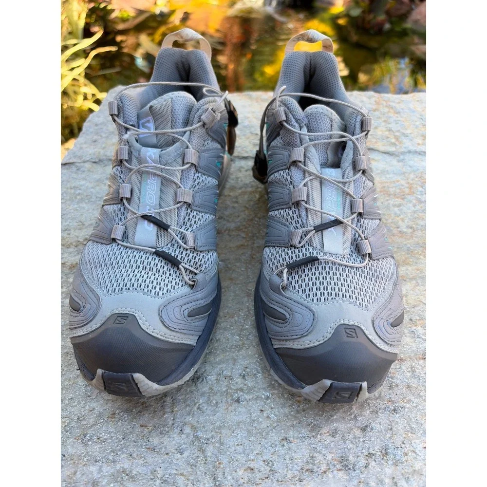 Salomon XA Pro 3D Mens 7.5 Grey Teal Mountain Trail Running Shoes 356811